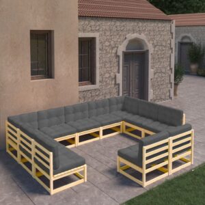 11 Piece Garden Lounge Set with Cushions Solid Pinewood