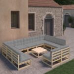 12 Piece Garden Lounge Set with Cushions Solid Pinewood