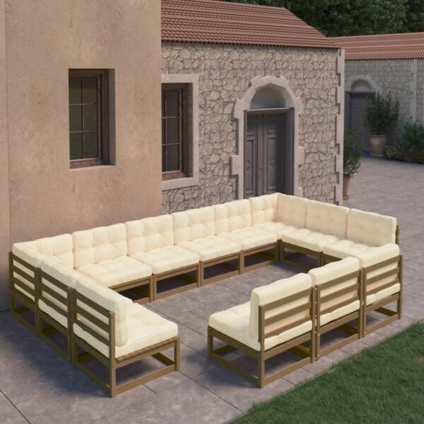 13 Piece Garden Lounge Set&Cushions Honey Brown Solid Pinewood