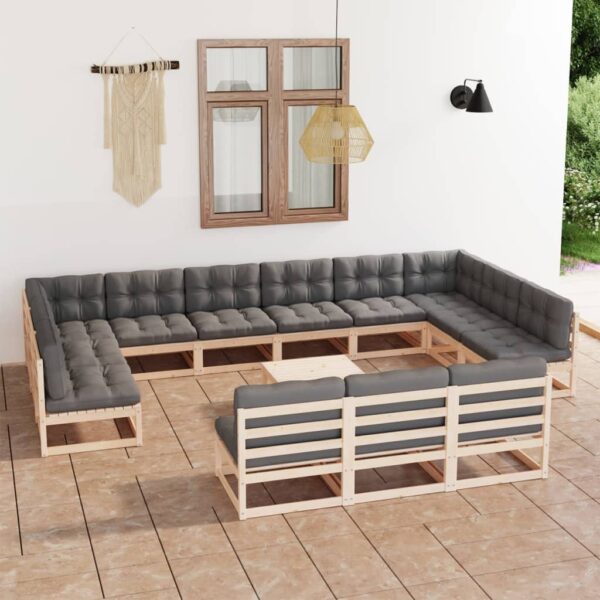 14 Piece Garden Lounge Set with Cushions Solid Pinewood