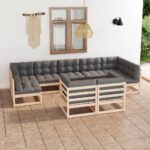 9 Piece Garden Lounge Set with Cushions Solid Pinewood