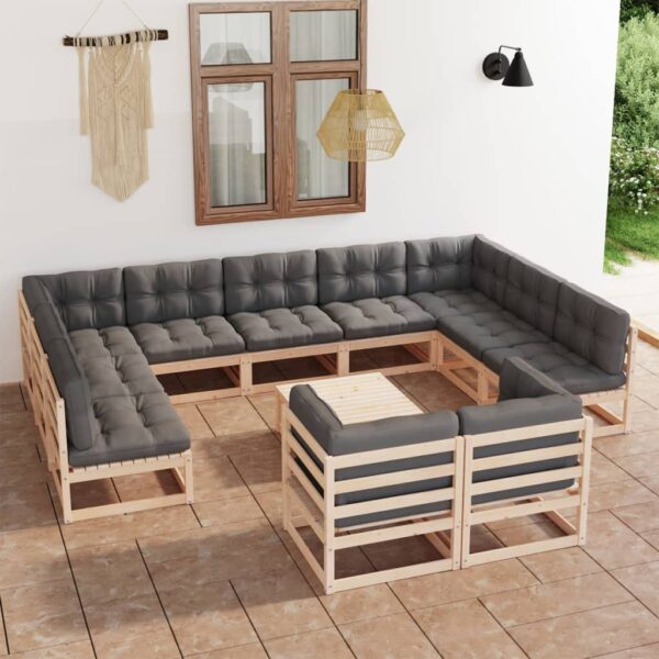 12 Piece Garden Lounge Set with Cushions Solid Pinewood