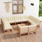 12 Piece Garden Lounge Set&Cushions Honey Brown Solid Pinewood