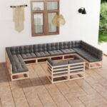 12 Piece Garden Lounge Set with Cushions Solid Pinewood