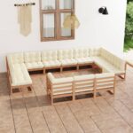 13 Piece Garden Lounge Set&Cushions Honey Brown Solid Pinewood