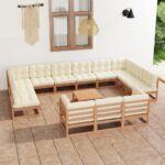 14 Piece Garden Lounge Set&Cushions Honey Brown Solid Pinewood