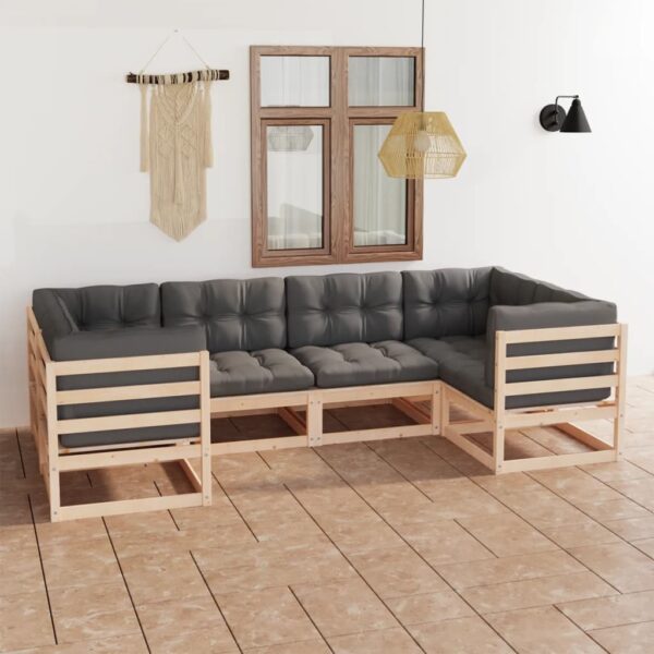 6 Piece Garden Lounge Set with Cushions Solid Pinewood