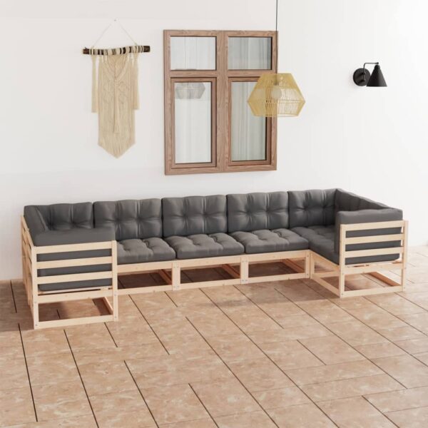 7 Piece Garden Lounge Set with Cushions Solid Pinewood