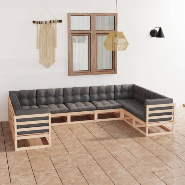 9 Piece Garden Lounge Set with Cushions Solid Pinewood