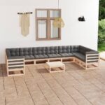 11 Piece Garden Lounge Set with Cushions Solid Pinewood