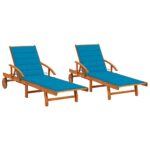 Sun Loungers 2 pcs with Cushions Solid Wood Acacia