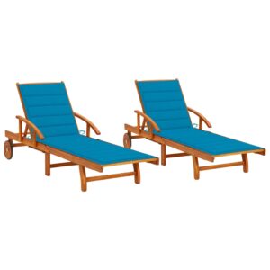 Sun Loungers 2 pcs with Cushions Solid Wood Acacia