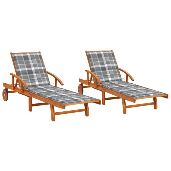 Sun Loungers 2 pcs with Cushions Solid Acacia Wood