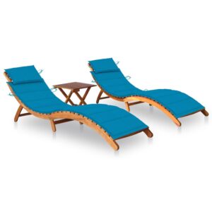 Sun Loungers 2 pcs with Table and Cushions Solid Wood Acacia