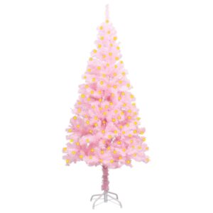 Artificial Pre-lit Christmas Tree with Stand Pink 150 cm PVC