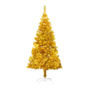 Artificial Pre-lit Christmas Tree with Stand Gold 150 cm PET