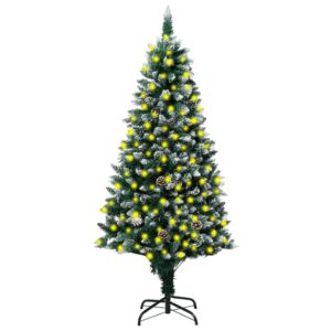 Artificial Christmas Tree LEDs&Pine Cones&White Snow 210 cm