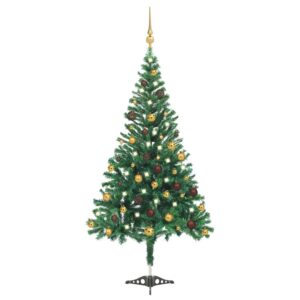 Pre-Lit Artificial PVC Christmas Tree Indoor Green with LED Lights and Ball Set