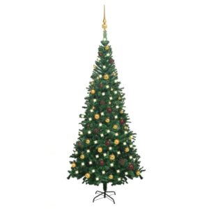 Artificial Pre-Lit Green Christmas Tree LED Lights Gold Bronze Balls Festive Decor