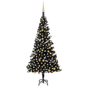 Artificial Pre-lit Christmas Tree with Ball Set Black 210 cm PVC