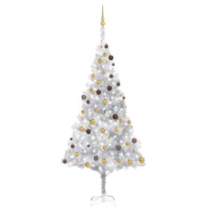 Artificial Pre-lit Christmas Tree with Ball Set Silver 240 cm PET