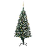 Pre-Lit Artificial Christmas Tree Snow Tips Pine Cones LED Lights Festive Decor