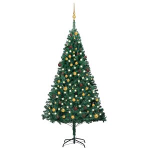 Green Artificial Pre-Lit Christmas Tree LED Lights Festive Decor with Balls