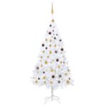 White Artificial Christmas Tree Pre-Lit LED Lights with Decorative Ball Set