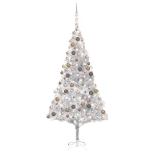 Artificial Pre-lit Christmas Tree with Ball Set Silver 240 cm PET