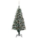 Pre-Lit Snow Tipped Christmas Tree with Pine Cones LED Lights Festive Decor