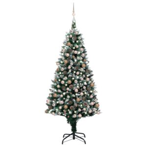 Pre-Lit Artificial Christmas Tree Snow Tips Pine Cones LED Lights Festive Decor