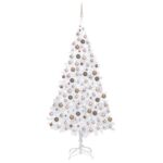 White Artificial Christmas Tree Pre-Lit LED Lights Festive Decor with Ball Set