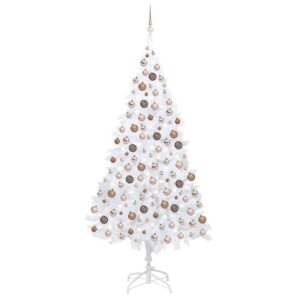 White Artificial Christmas Tree Pre-Lit LED Lights Festive Decor with Ball Set