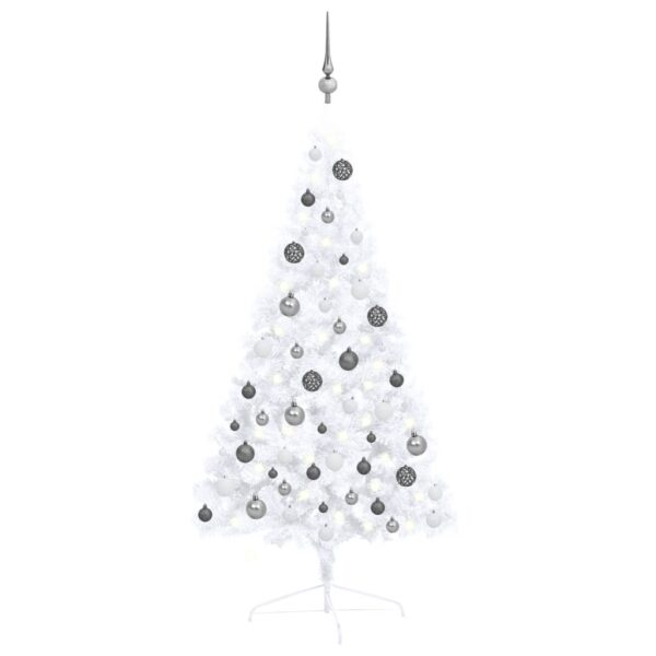 Pre-Lit Artificial White Christmas Tree LED Lights Wall Space Saver Festive Decor