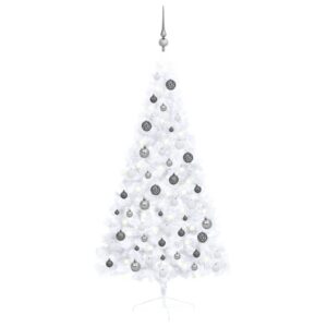 Pre-Lit White Half Wall Christmas Tree LED Lights Festive Home Decor Set