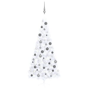 Pre-Lit Artificial White Christmas Tree Wall-Mountable with LED Lights Decor Set