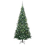 Pre-Lit Artificial PVC Christmas Tree Green LED Lights Outdoor Decor with Balls