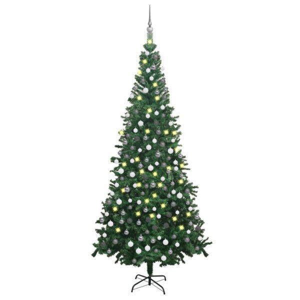 Pre-Lit Artificial PVC Christmas Tree Green LED Lights Outdoor Decor with Balls