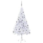 White Artificial Christmas Tree Pre-Lit LED Indoor Decoration with Ball Set