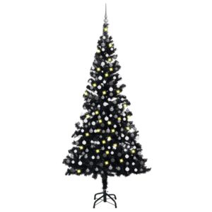 Artificial Pre-lit Christmas Tree with Ball Set Black 210 cm PVC