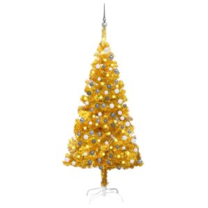 Artificial Pre-lit Christmas Tree with Ball Set Gold 150 cm PET