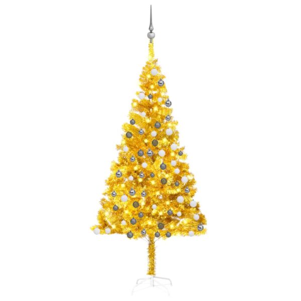 Artificial Pre-lit Christmas Tree with Ball Set Gold 180 cm PET