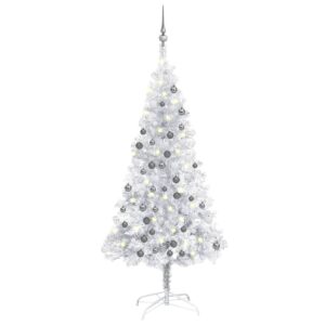 Artificial Pre-lit Christmas Tree with Ball Set Silver 150 cm PET