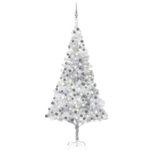 Artificial Pre-lit Christmas Tree with Ball Set Silver 240 cm PET