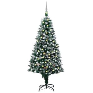 Pre-Lit Snow Tipped Artificial Christmas Tree LED Lights Pine Cones Festive Decor