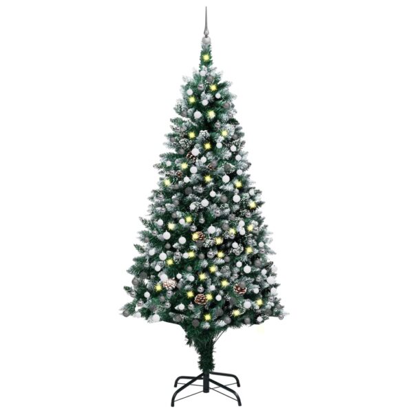 Pre-Lit Snow Tipped Artificial Christmas Tree with Pine Cones and LED Lights