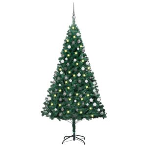 Green Artificial Pre-Lit Christmas Tree LED Lights Festive Decor with Balls Set