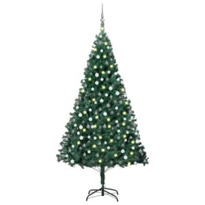 Green Artificial Pre-Lit Christmas Tree LED Lights Festive Decor with Balls Set