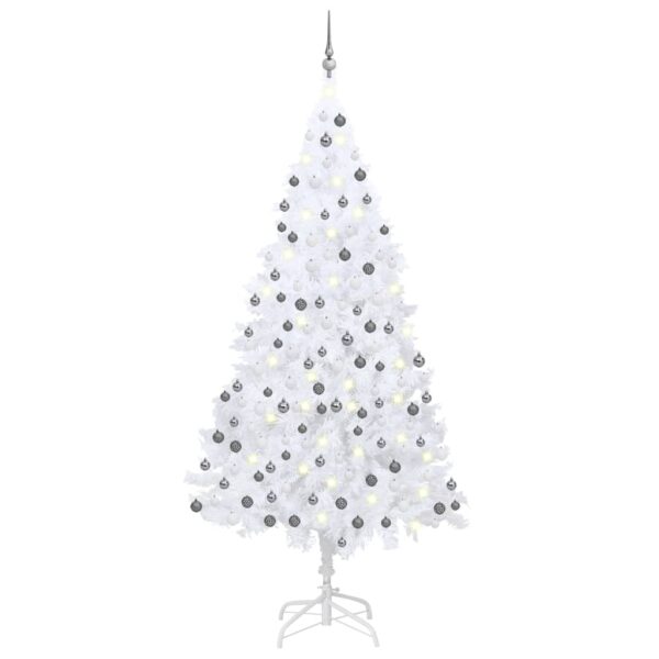 White Artificial Christmas Tree Pre-Lit LED Lights Festive Decor with Ball Set