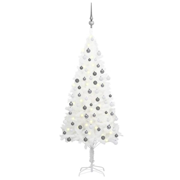 White Artificial Pre-Lit Christmas Tree LED Lights Festive Decor with Balls Set